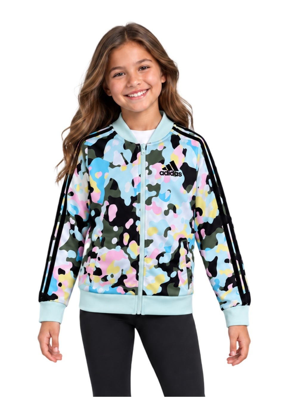 Adidas Girls Pastel Camo Track Jacket Multicolor Size Medium 10/12